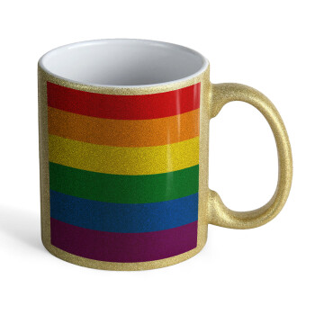 Rainbow flag (LGBT) , Κούπα Χρυσή Glitter που γυαλίζει, κεραμική, 330ml