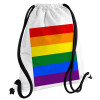 Rainbow flag (LGBT) , Τσάντα πλάτης πουγκί GYMBAG λευκή, με τσέπη (40x48cm) & χονδρά κορδόνια