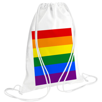 Rainbow flag (LGBT) , Τσάντα πλάτης πουγκί GYMBAG λευκή (28x40cm)