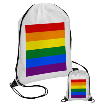 Rainbow flag (LGBT) , Τσάντα πουγκί με μαύρα κορδόνια (1 τεμάχιο)