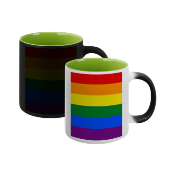 Rainbow flag (LGBT) , Κούπα Μαγική εσωτερικό πράσινο, κεραμική 330ml που αλλάζει χρώμα με το ζεστό ρόφημα (1 τεμάχιο)
