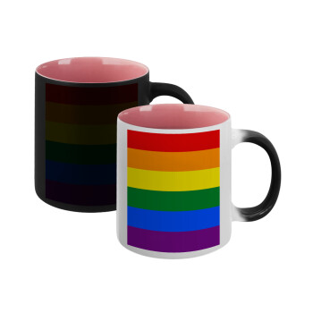 Rainbow flag (LGBT) , Κούπα Μαγική εσωτερικό ΡΟΖ, κεραμική 330ml που αλλάζει χρώμα με το ζεστό ρόφημα (1 τεμάχιο)