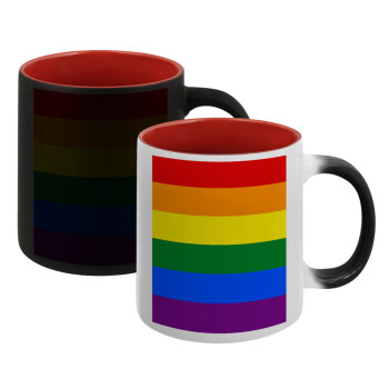 Rainbow flag (LGBT) , Κούπα Μαγική εσωτερικό κόκκινο, κεραμική, 330ml που αλλάζει χρώμα με το ζεστό ρόφημα (1 τεμάχιο)