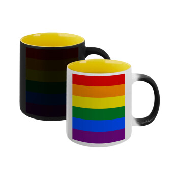 Rainbow flag (LGBT) , Κούπα Μαγική εσωτερικό κίτρινη, κεραμική 330ml που αλλάζει χρώμα με το ζεστό ρόφημα (1 τεμάχιο)