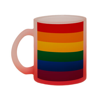 Rainbow flag (LGBT) , Κούπα γυάλινη δίχρωμη με βάση το κόκκινο ματ, 330ml