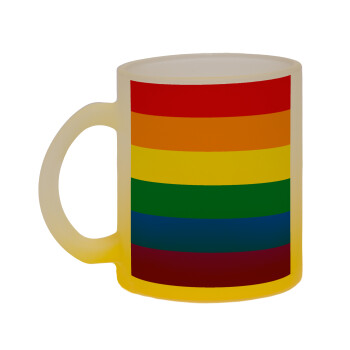 Rainbow flag (LGBT) , Κούπα γυάλινη δίχρωμη με βάση το κίτρινο ματ, 330ml