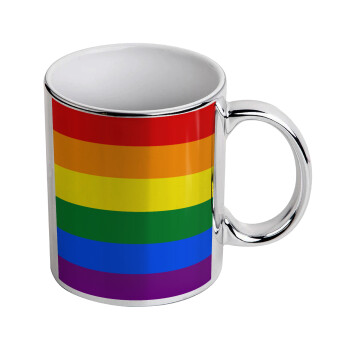 Rainbow flag (LGBT) , Κούπα κεραμική, ασημένια καθρέπτης, 330ml