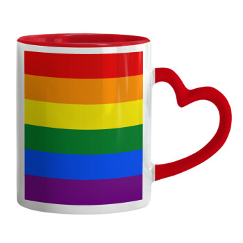 Rainbow flag (LGBT) , Κούπα καρδιά χερούλι κόκκινη, κεραμική, 330ml