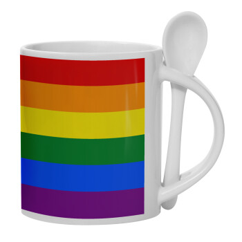 Rainbow flag (LGBT) , Κούπα, κεραμική με κουταλάκι, 330ml (1 τεμάχιο)