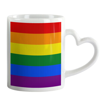 Rainbow flag (LGBT) , Κούπα καρδιά χερούλι λευκή, κεραμική, 330ml