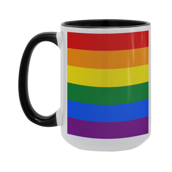 Rainbow flag (LGBT) , Κούπα Mega 15oz, κεραμική Μαύρη, 450ml