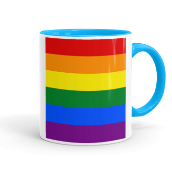 Rainbow flag (LGBT) , Κούπα χρωματιστή γαλάζια, κεραμική, 330ml