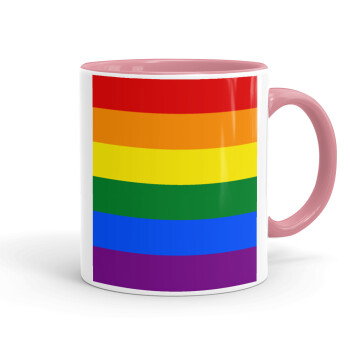 Rainbow flag (LGBT) , Mug colored pink, ceramic, 330ml