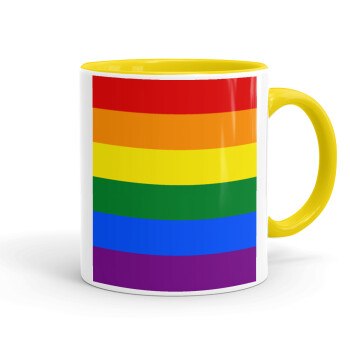 Rainbow flag (LGBT) , Κούπα χρωματιστή κίτρινη, κεραμική, 330ml