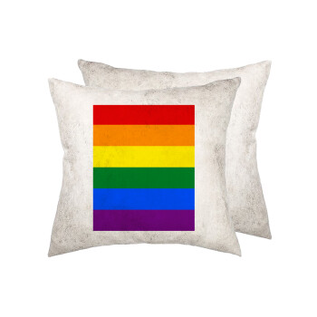 Rainbow flag (LGBT) , Μαξιλάρι καναπέ Δερματίνη Γκρι 40x40cm με γέμισμα