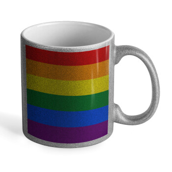 Rainbow flag (LGBT) , Κούπα Ασημένια Glitter που γυαλίζει, κεραμική, 330ml