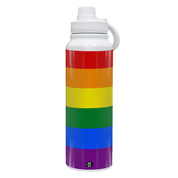 Rainbow flag (LGBT) , 1L Stainless Steel Thermal Bottle with Phone Holder & Double Wall Insulation