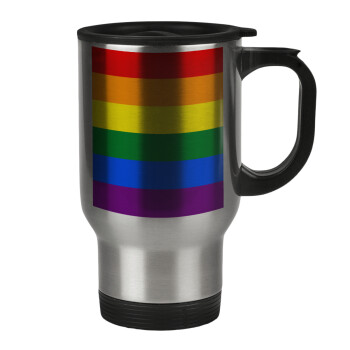 Rainbow flag (LGBT) , Κούπα ταξιδιού ανοξείδωτη με καπάκι, διπλού τοιχώματος (θερμό) 450ml
