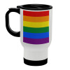 Rainbow flag (LGBT) , Κούπα ταξιδιού ανοξείδωτη με καπάκι, διπλού τοιχώματος (θερμό) λευκή 450ml