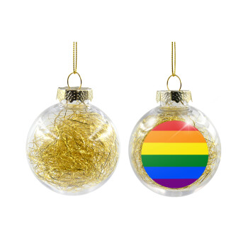 Rainbow flag (LGBT) , Χριστουγεννιάτικη μπάλα δένδρου διάφανη με χρυσό γέμισμα 8cm