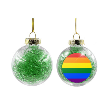 Rainbow flag (LGBT) , Χριστουγεννιάτικη μπάλα δένδρου διάφανη με πράσινο γέμισμα 8cm