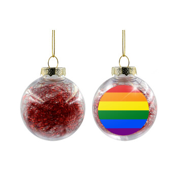 Rainbow flag (LGBT) , Χριστουγεννιάτικη μπάλα δένδρου διάφανη με κόκκινο γέμισμα 8cm