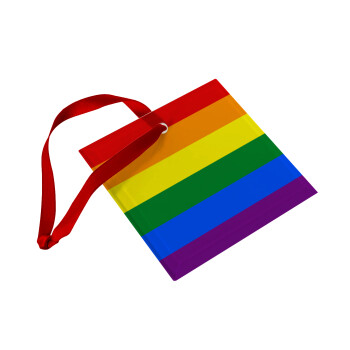 Rainbow flag (LGBT) , Χριστουγεννιάτικο στολίδι γυάλινο τετράγωνο 9x9cm