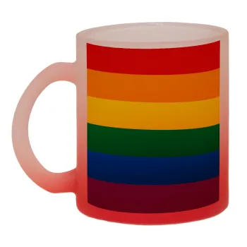Rainbow flag (LGBT) , Κούπα γυάλινη δίχρωμη με βάση το κόκκινο ματ, 330ml