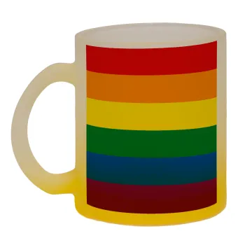 Rainbow flag (LGBT) , Κούπα γυάλινη δίχρωμη με βάση το κίτρινο ματ, 330ml
