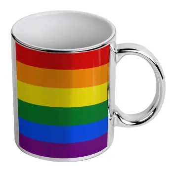 Rainbow flag (LGBT) , Κούπα κεραμική, ασημένια καθρέπτης, 330ml