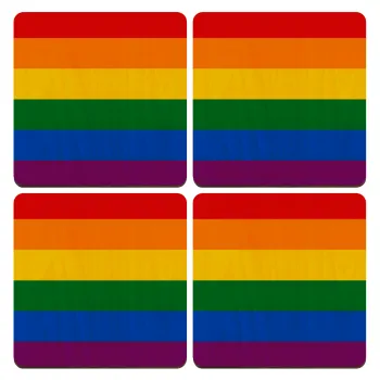 Rainbow flag (LGBT) , ΣΕΤ x4 Σουβέρ ξύλινα τετράγωνα plywood (9cm)