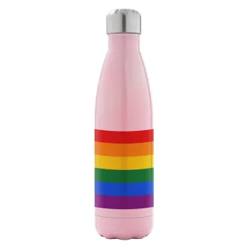 Rainbow flag (LGBT) , Μεταλλικό παγούρι θερμός Ροζ Ιριδίζον (Stainless steel), διπλού τοιχώματος, 500ml