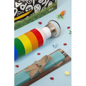 Rainbow flag (LGBT) , Πασχαλινή Λαμπάδα με παγούρι μεταλλικό (620ml, stainless steel) & κερί αρωματικό πλακέ (30cm) (ΤΙΡΚΟΥΑΖ)