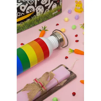 Rainbow flag (LGBT) , Πασχαλινή Λαμπάδα με παγούρι μεταλλικό (620ml, stainless steel) & κερί αρωματικό πλακέ (30cm) (ΡΟΖ)
