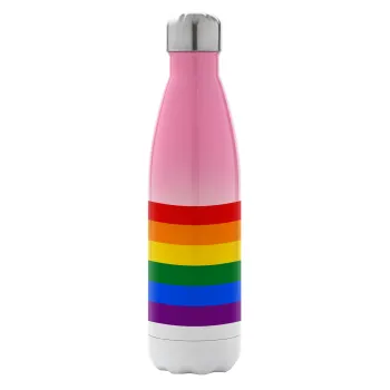 Rainbow flag (LGBT) , Μεταλλικό παγούρι θερμός Ροζ/Λευκό (Stainless steel), διπλού τοιχώματος, 500ml