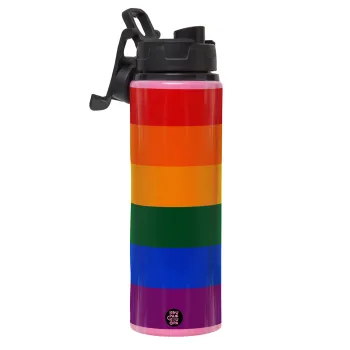 Rainbow flag (LGBT) , Μεταλλικό παγούρι νερού με καπάκι ασφαλείας, αλουμινίου 850ml
