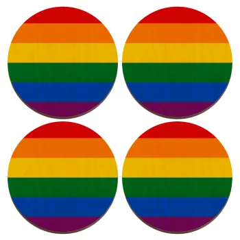 Rainbow flag (LGBT) , ΣΕΤ x4 Σουβέρ ξύλινα στρογγυλά plywood (9cm)