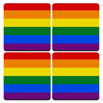 Rainbow flag (LGBT) , ΣΕΤ 4 Σουβέρ ξύλινα τετράγωνα (9cm)