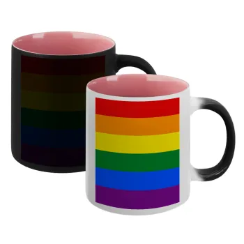 Rainbow flag (LGBT) , Κούπα Μαγική εσωτερικό ΡΟΖ, κεραμική 330ml που αλλάζει χρώμα με το ζεστό ρόφημα