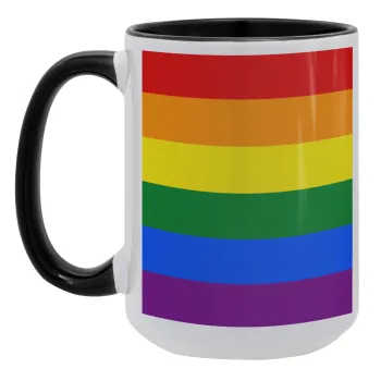 Rainbow flag (LGBT) , Κούπα Mega 15oz, κεραμική Μαύρη, 450ml
