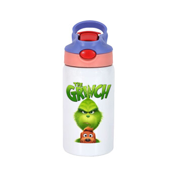 mr grinch, Children's hot water bottle, stainless steel, with safety straw, pink/purple (350ml)