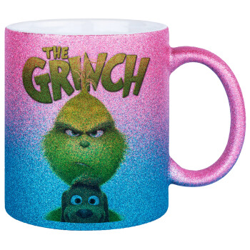 mr grinch, Κούπα Χρυσή/Μπλε Glitter, κεραμική, 330ml