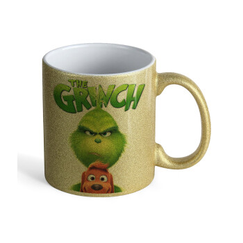mr grinch, Κούπα Χρυσή Glitter που γυαλίζει, κεραμική, 330ml
