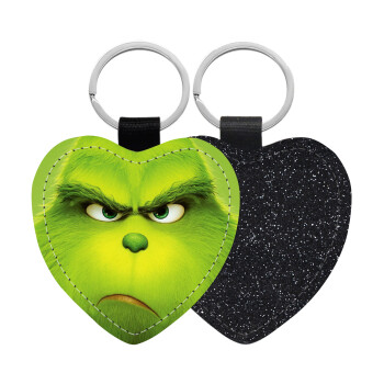 mr grinch, Μπρελόκ PU δερμάτινο glitter καρδιά ΜΑΥΡΟ