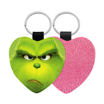 mr grinch, Μπρελόκ PU δερμάτινο glitter καρδιά ΡΟΖ