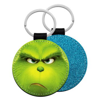 mr grinch, Μπρελόκ Δερματίνη, στρογγυλό ΜΠΛΕ (5cm)