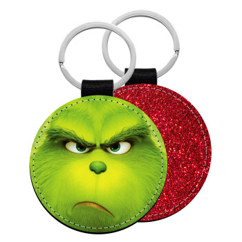 mr grinch, Μπρελόκ Δερματίνη, στρογγυλό ΚΟΚΚΙΝΟ (5cm)