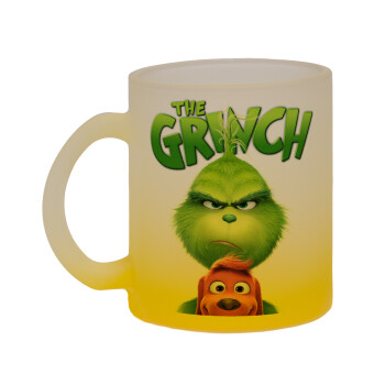 mr grinch, Κούπα γυάλινη δίχρωμη με βάση το κίτρινο ματ, 330ml