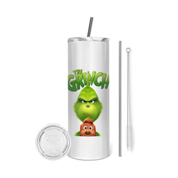 mr grinch, Tumbler ποτήρι θερμό από ανοξείδωτο ατσάλι 600ml, με μεταλλικό καλαμάκι & βούρτσα καθαρισμού