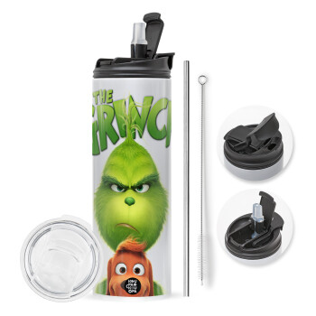 mr grinch, Travel Tumbler 2 Lids, with metal straw & cleaning brush (Stainless steel 304 Food grade, BPA free, 600ml)